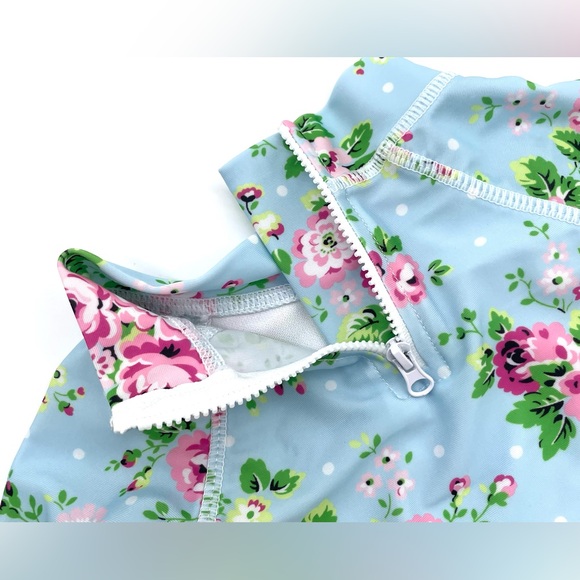 EUC Flap Happy Alissa Ruffle Rash Guard Swimsuit in Blue Country Floral 18M - Picture 6 of 10